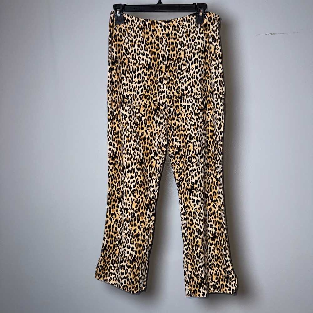 Zara Leopard Print High Waisted Side Zip Flare Ankle Dress Pants Tan Black Sz M